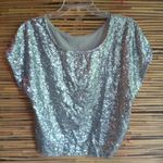 Beautiful M Crew Neck Sparkly Sequins Crop Top in Silver Size M Photo 1