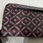 Fossil  Leather Wallet Zip Around Burgundy Geometric Slim Clutch Bifold Organizer Photo 1