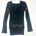 Ed Hardy Vintage  Y2K Bling Rhinestone Hooded Shirt Size Small Angora Cashmere Photo 1