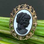Vintage Unsigned Black Cameo Victorian Revival Brooch Photo 2