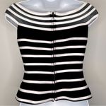 Cache Vintage Boatneck Bodycon Black & White Striped Top Size 2 Photo 1