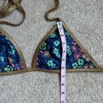 Aerie  Blue Floral Bikini Top With Gold Trim. Size Large Photo 6