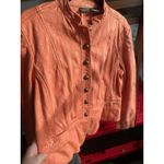 FIELD MANOR Textured Button Cropped Coral Riding Militia Jacket Large Bohemian Orange Photo 1