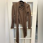 BCBGMAXAZRIA  Brown Taupe Moto Knit Jacket Asymmetrical Zip Neck Tie Size XXS Photo 7
