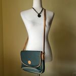Vintage Toledano Green Leather‎ Crossbody Bag with Tan Trim Flap Shoulder Purse Photo 7