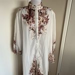 Floral Maxi Shirt Dress Sheer Long Sleeve Size Large. White Photo 5