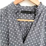ZARA  Gray & White Polka Dot V Neck Blouse Size M Photo 3