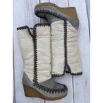 Vintage Y2K 90s American Eagle Wedge Heel Faux Suede Boots Crochet Midcalf Boho Gray Size 6.5 Photo 2