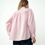 ZARA Pink Poplin Neck Tie Long Sleeve Blouse Small Photo 2