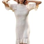 HAPPY X NATURE RUFFLE IVORY WHITE SWEATER DRESS L Size L Photo 0