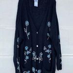 Laura Ashley Navy Blue Cardigan Sweater White Blue Embroidered Flowers Pockets L Photo 0
