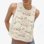 ZARA Cream Crochet Knit Side-Tie Tank Top Vest Women’s Size M Photo 0