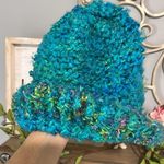 Colorful Winter Cap Handmade Crochet Bright Blue Womens Photo 4