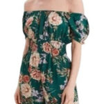 American Eagle Green Floral Romper M Off-Shoulder Cottagecore Boho Coquette Photo 0