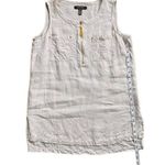 Ellen Tracy  Linen Tan & Cream Pin Stripe Sleeveless Top w/ Gold Hardware Medium Photo 9