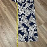 MELLODAY  wide leg belted pants Navy White Tropical print Pull on Size M Stretch Photo 5