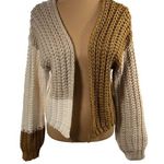 Wild Fable New Chunky Knit Cardigan Sweater Color Block Tan Cream Size S Small Photo 0