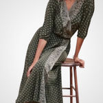 Garnet Hill Like New Wrap Dress Green Floral Batwing Sleeve Maxi Dress Medium Photo 0