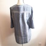 Ellen Tracy Blue White Striped Linen Popover Top Roll Tab Sleeves Gold Zipper M Photo 3