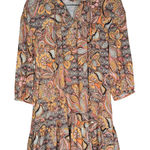 Mango MNG‎ Casual Dress Women's Small Orange Pink Paisley Print Long Sleeve Mini 4 Photo 0