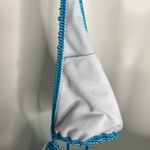 American Eagle Ruffled Edge Striped Halter String Triangle Bikini Top Blue Small Photo 7