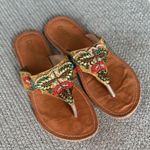 Vintage Coconuts Beaded Leather Flip Flops Sandals Size 9 Tan Photo 8