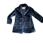 Eliza J Luxurious Slate Blue Tiered Faux Fur Coat with High Collar sz M Photo 4