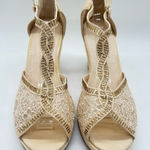Top Moda Sandal Womens 10 Beige Rhinestone Strappy Lace Sandal NEW Photo 0