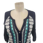 Anthropologie  Tiny Nadia Shirt Dress Button Embroidered Navy Blue Teal‎ Size XS Photo 3