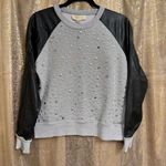 Michael Kors Gray Black Studded Raglan Faux Leather Sleeve Sweater Small Photo 0