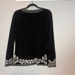 Neiman Marcus  Embroidered Sweater Blouse Top Black White Silk Cotton Size Small Photo 4