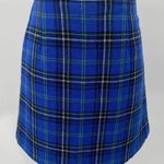 Vintage 90s Express Plaid Wool A Line Mini Skirt Blue Yellow Black Womens XS Photo 0