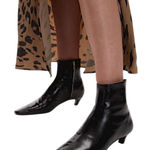 Mango  MNG Square Toe Kitten Heel Leather Boots Black Size 42/ US 10 Photo 0