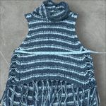 Free People  Folksong Fringe Knit Vest Tunic Sweater Charcoal/Ivory Size Small Photo 11