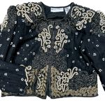 Vintage Night Vogue Black Beaded Embellished Cropped Silk Jacket Size Medium Photo 11