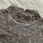 Axes Femme lavender Grey fuzzy lace burnout long sleeve top with pearls Gray Size M Photo 2