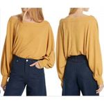 Free People  We the Free Willow Mustard Yellow Thermal Top Small Oversized Boho Photo 1