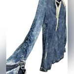 Elisa Cavaletti Italian Blue Acid Wash Pleather Trim Viscose Button Shirt Photo 4