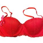 GapBody Balconnet Red Lace Bra Pink Bow Women’s Size 34B Photo 0