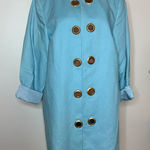 Bloomingdales Linen Coat Jacket Aqua Blue w/ Gold Eyelet Button Front 14W XL Photo 0