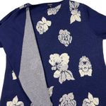 J. Peterman Navy Blue Floral Open Wrap Cardigan Sweater 100% Merino Wool Size L Size L Photo 6