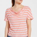 Excellent New York & Company Pink White Striped Cowl Neck Top Size Medium Photo 0