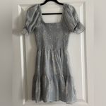 Madewell Blue and White Floral Silk Lucie Smocked Mini Dress Photo 6