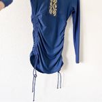 Cabana Life Long Sleeve Embroidered 3/4 Zip Rash Guard in Navy Blue Photo 4