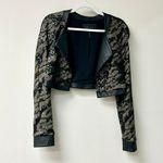 BCBGMAXAZRIA Camo Sequin Long Sleeve Cropped Jacket Safari Green Women's Size S Photo 2