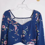 BCBGeneration Bcbgeneretion Floral Cropped Top Blouse Blue Size Large long Sleeve Photo 6