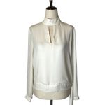 Krisa Ivory Cream High Neck Keyhole Cut Out Front Tie Waist Blouse Size XS Photo 2