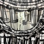 Heart soul Women's Boho Blouse L Black White Short Sleeve Smock Neck Waist Tie Photo 5