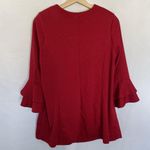 Eloquii Red Long Sleeve Ruffle Detail Knee-Length Jacket With Front Zipper Closu Photo 9