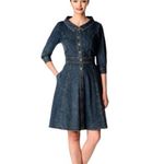 Zapelle Denim Button Down Flare Dress Blue Size L Photo 4